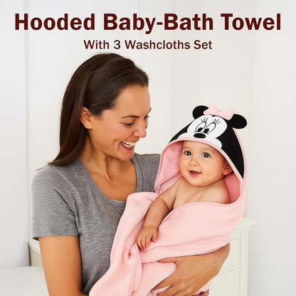 Minnie Mouse Hooded Bath Towel Set for Newborns and Infants