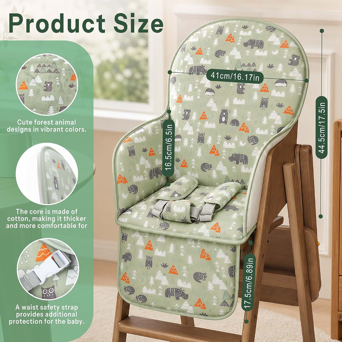 Kocpudu High Chair Pad With Seat Belt And Animal Pattern