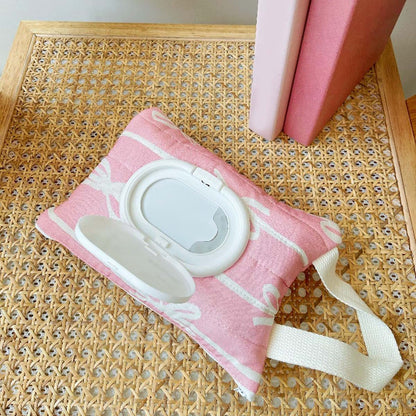 TTTLLNN Reusable Wipe Container Pram Hanging Wet Wipe Container with Bowknot Pattern