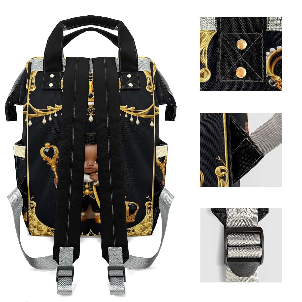 TailorYYCustomZ Black Elegant Cute Boy Mummy Bags Custom with Name Personalized Diaper Bags Backpack Presents for Mom (photo 3)
