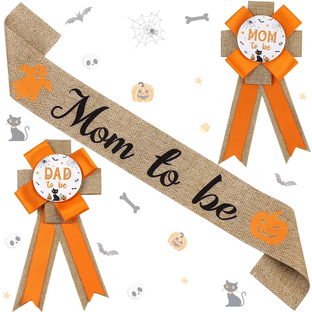 Serencatcher Halloween Baby Shower Orange Burlap Sash And Pins