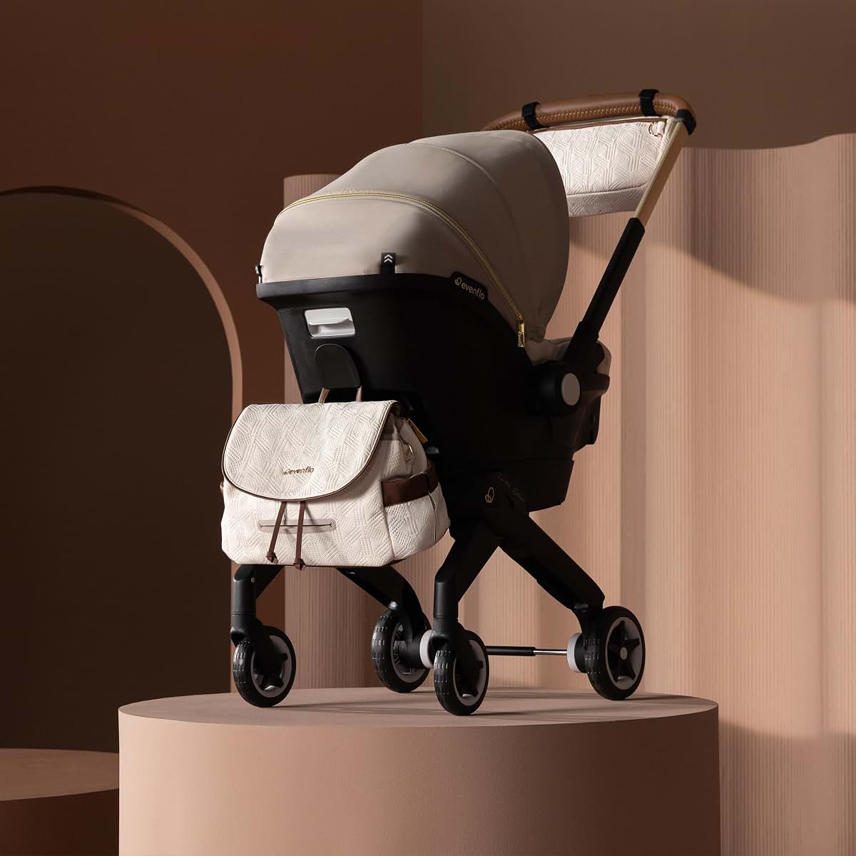 Evenflo Shyft DualRide Infant Car Seat Stroller Combo in Champagne Green & Gentle Fabric