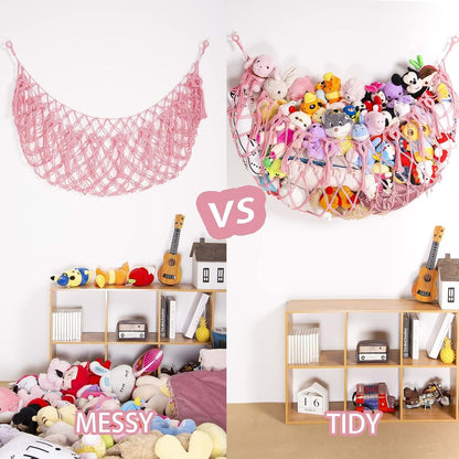 BabyOneStop Macrame Stuffed Animal Hammock Wall Hanging Net for Nursery and Playroom Storage, Pink