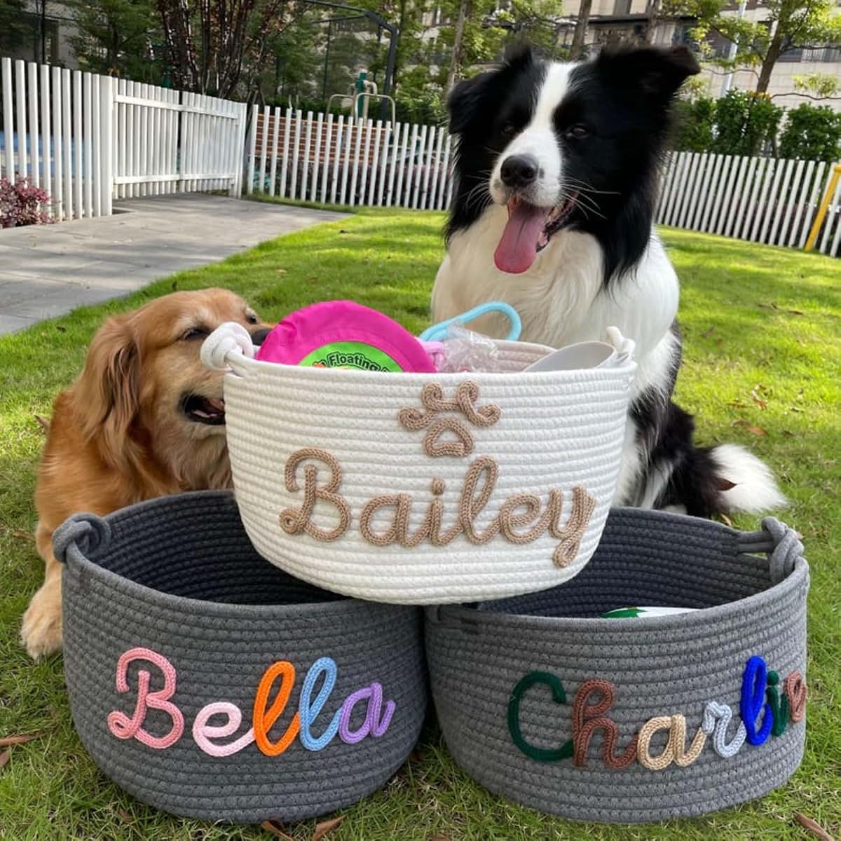 Andisijq Personalized Dog Toy Basket Custom Name Storage Bin