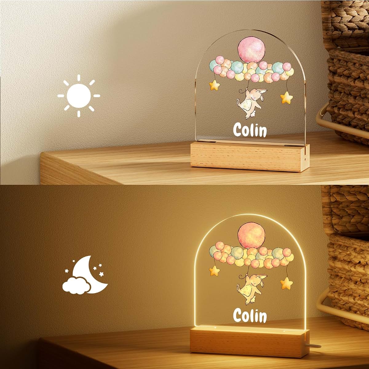Bemaystar Personalized Bear Acrylic Night Light With Custom Name