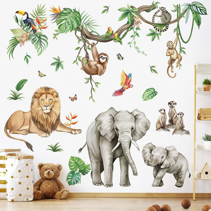 wondever Jungle Animals Wall Decals Safari Elephant Wall Stickers (XL)