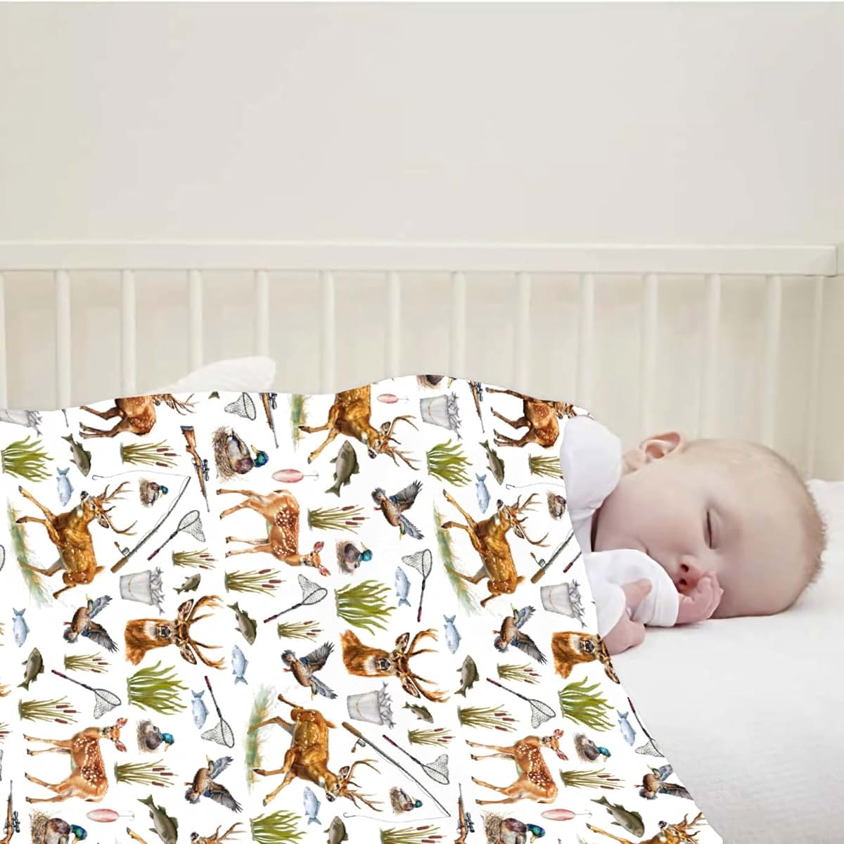Xvx-Boom Custom Hunting Fishing Deer Pattern Flannel Blanket 40x30 Inches