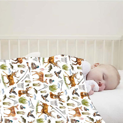 Xvx-Boom Custom Hunting Fishing Deer Pattern Flannel Blanket 40x30 Inches