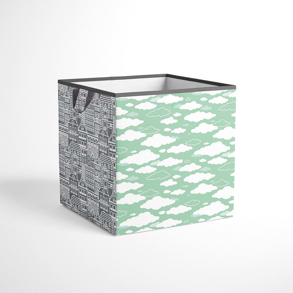 Bacati Small Storage Tote Clouds in the City Mint/Grey