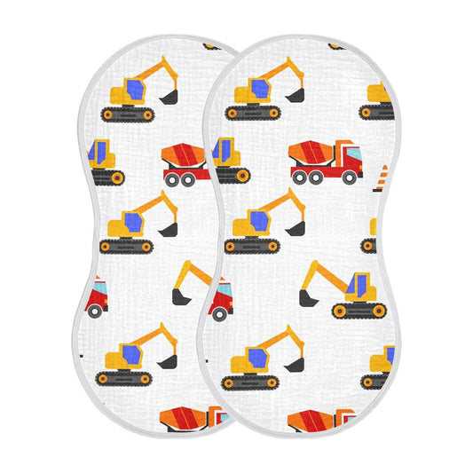 Construction Vehicles Muslin Baby Burp Cloths Set of 2, Cotton, 22x11 Inches