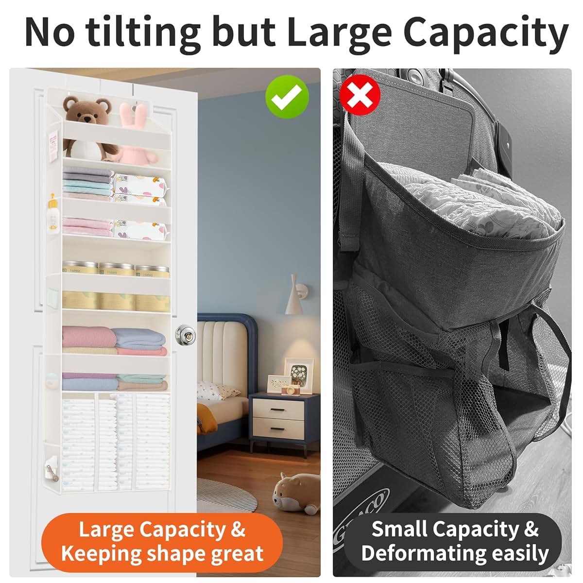 TAHAVICE 5-Tier Over the Door Nursery Organizer with 10 Mesh Pockets, Beige