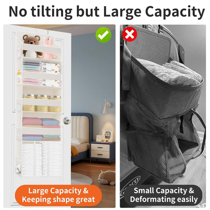 TAHAVICE 5-Tier Over the Door Nursery Organizer with 10 Mesh Pockets, Beige