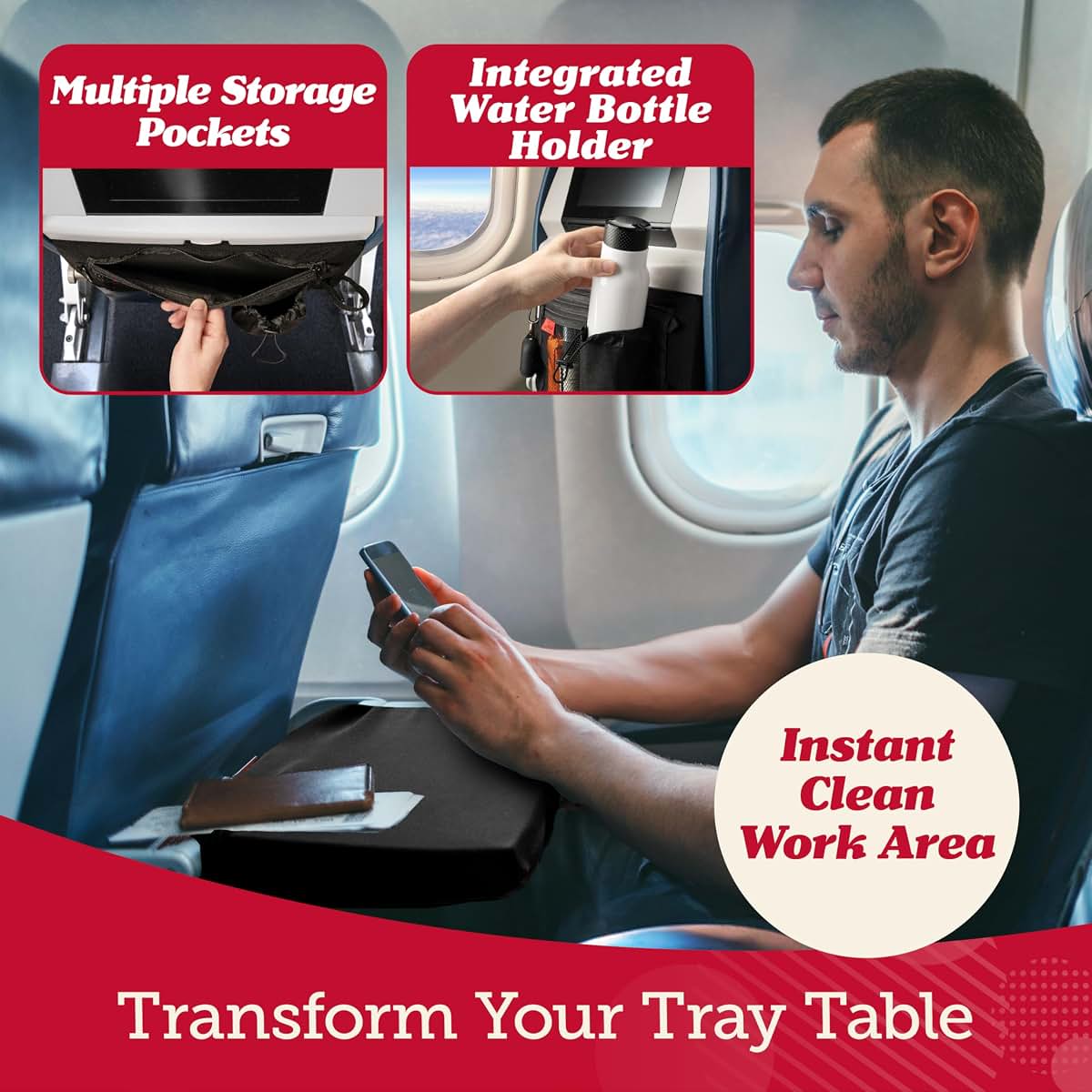 Lusso Gear Airplane Tray Table Cover with Pockets