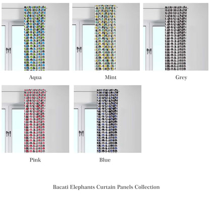 Bacati Single Light Filtering Curtain Panel Elephants Blue Navy Gray