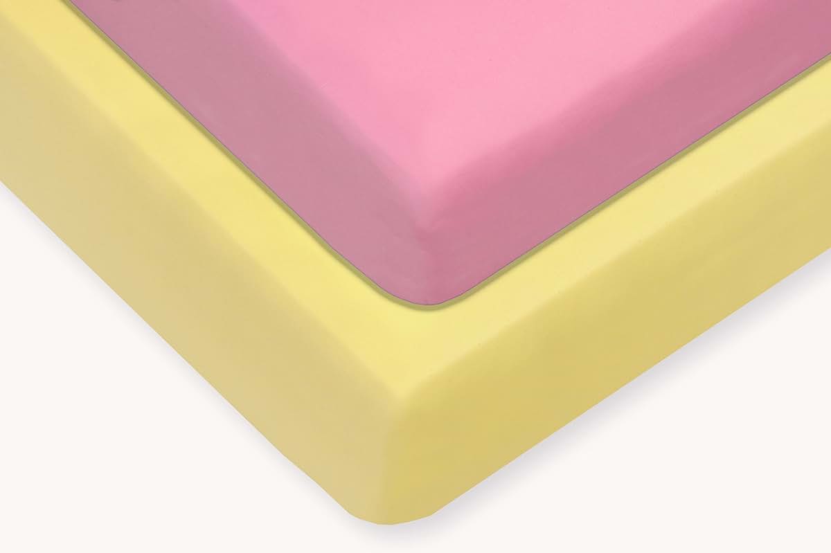 ProductPro Trade OrganicPro 100% Organic Turkish Cotton Fitted Crib Sheet (2 Pack) (Pink & Yellow)