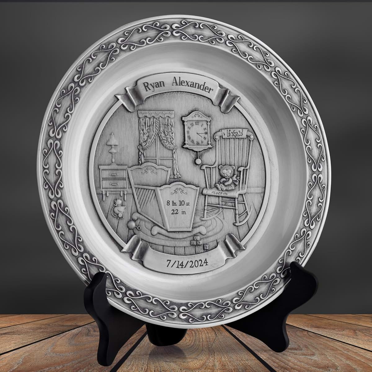 Let's Make Memories Personalized Pewter Baby Plate for Nursery Decor (photo 2)