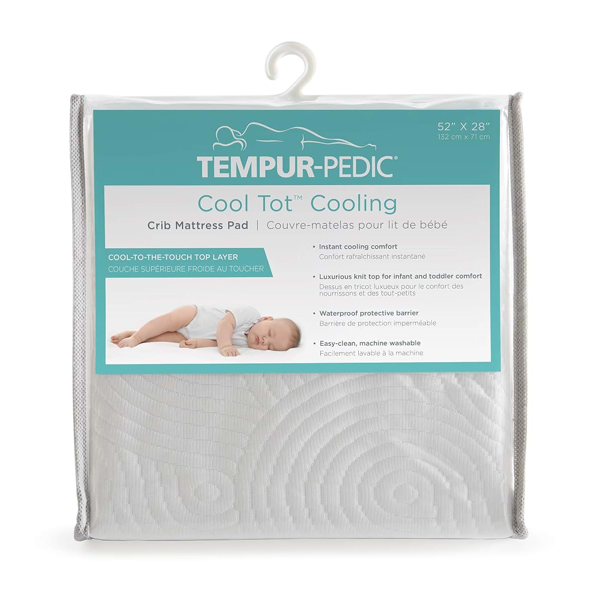 Tempur-Pedic Cool Tot Cooling Fitted Waterproof Crib Mattress Protector, 52 x 28, White