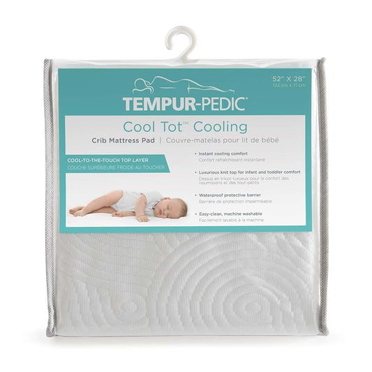 Tempur-Pedic Cool Tot Cooling Fitted Waterproof Crib Mattress Protector, 52 x 28, White