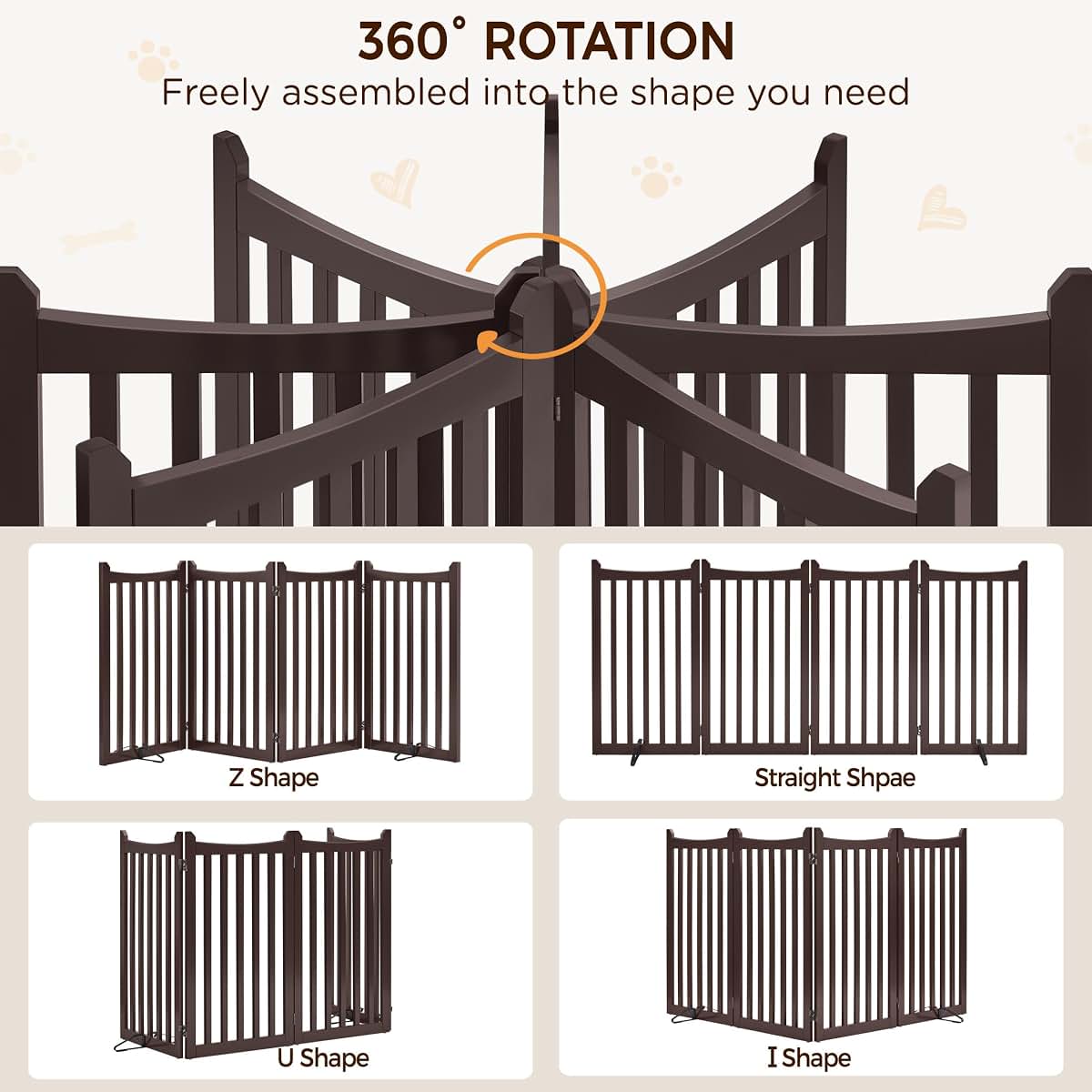 BabyOneStop Wooden Pet Gate 4-Panel Freestanding Espresso Barrier
