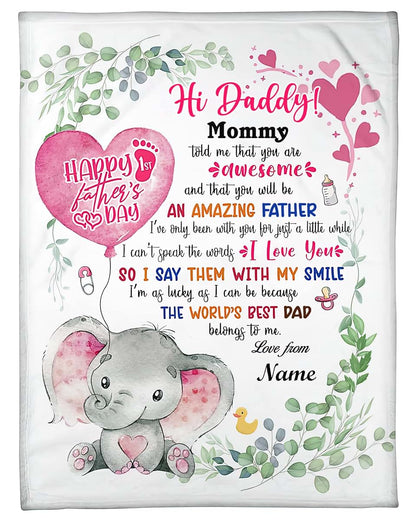 Homelight Personalized Elephant Mom and Baby Blanket Hi Mommy Daddy Grandma Told Me Blanket Gifts for Expecting First