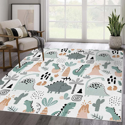 Dinosaurs Washable Area Rug 5x8 Low Pile Non Slip