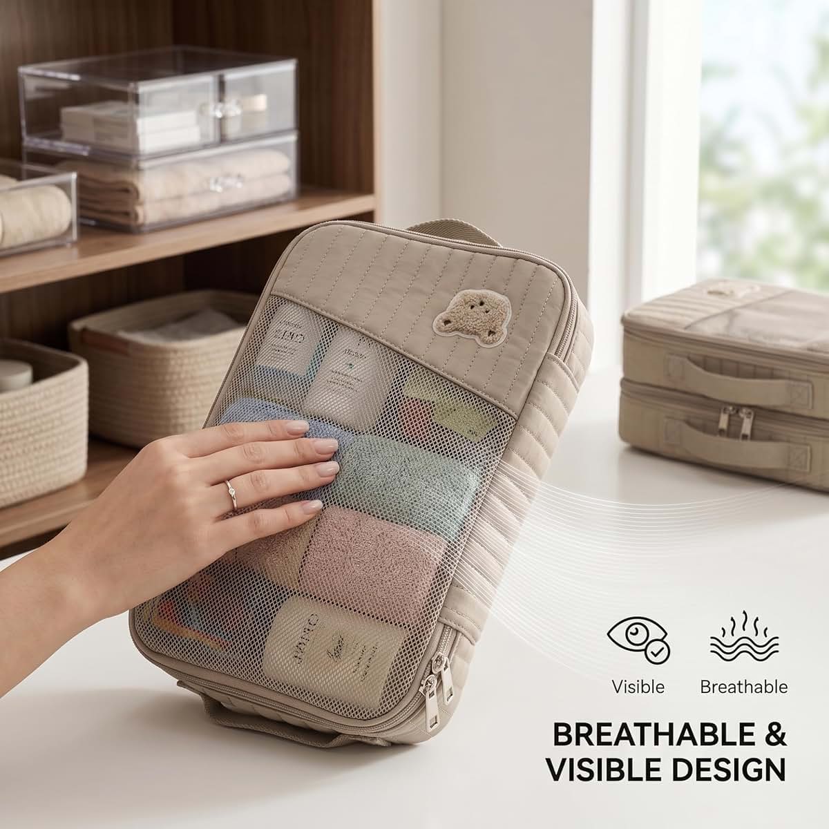 Uanqfegy Cartoon Bear Quilted Mesh Diaper Bag Organizer Pouch Cube – Diaper Bag Organizers for Travel Baby Essentials & (photo 3)