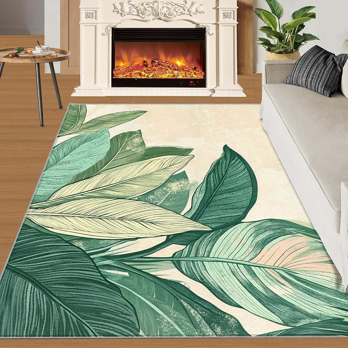 Hygiuid 4x5 Leaves Area Rug, Rectangular Botanical Print Carpet (photo 2)