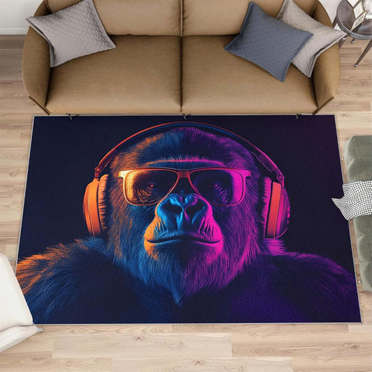 HYGIUID 4x5 Gorilla Area Rugs - Chimpanzee Rug for Entryway, Neon Hip Hop Gorilla Washable Entry Way Rugs Kids Carpet