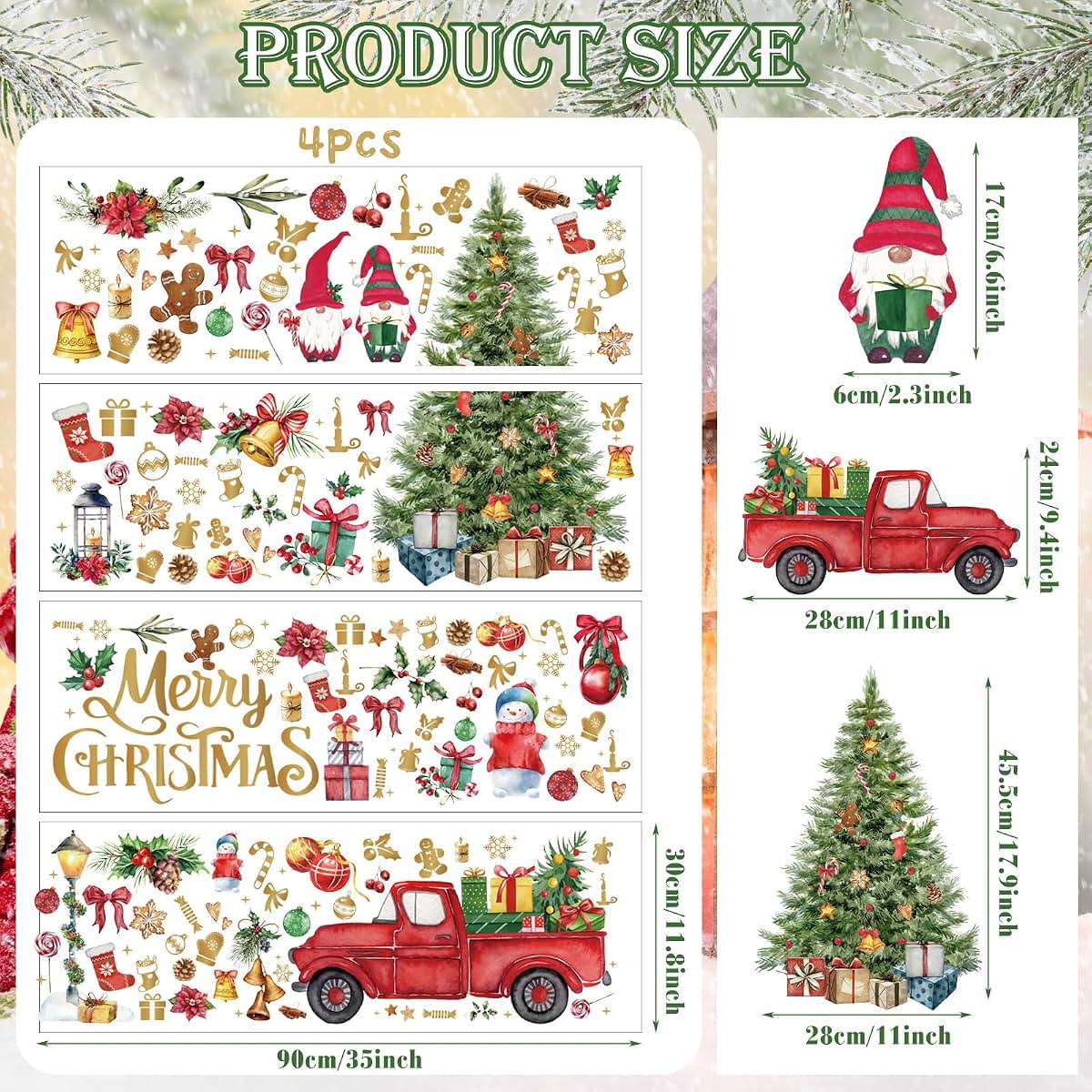 Cholemy Christmas Tree Wall Decal Stickers 4 Sheet Set