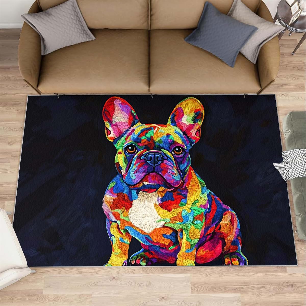 HYGIUID Dog Rug for Kids Room, French Bulldog Rug - 5x6, Pop Animal Bedroom Rugs, Washable & Non Slip Carpet for Home