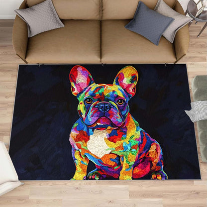 HYGIUID Dog Rug for Kids Room, French Bulldog Rug - 5x6, Pop Animal Bedroom Rugs, Washable & Non Slip Carpet for Home