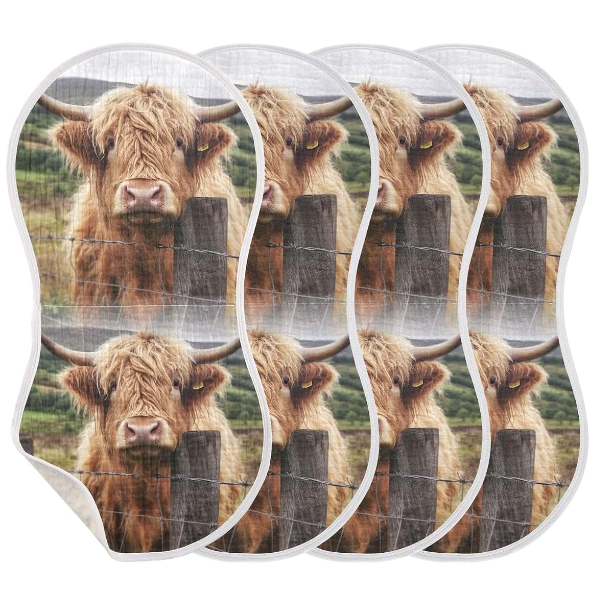 Kigai Highland Cow Muslin Burp Cloths 4 Pack 22x11 Inch
