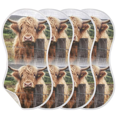 Kigai Highland Cow Muslin Burp Cloths 4 Pack 22x11 Inch
