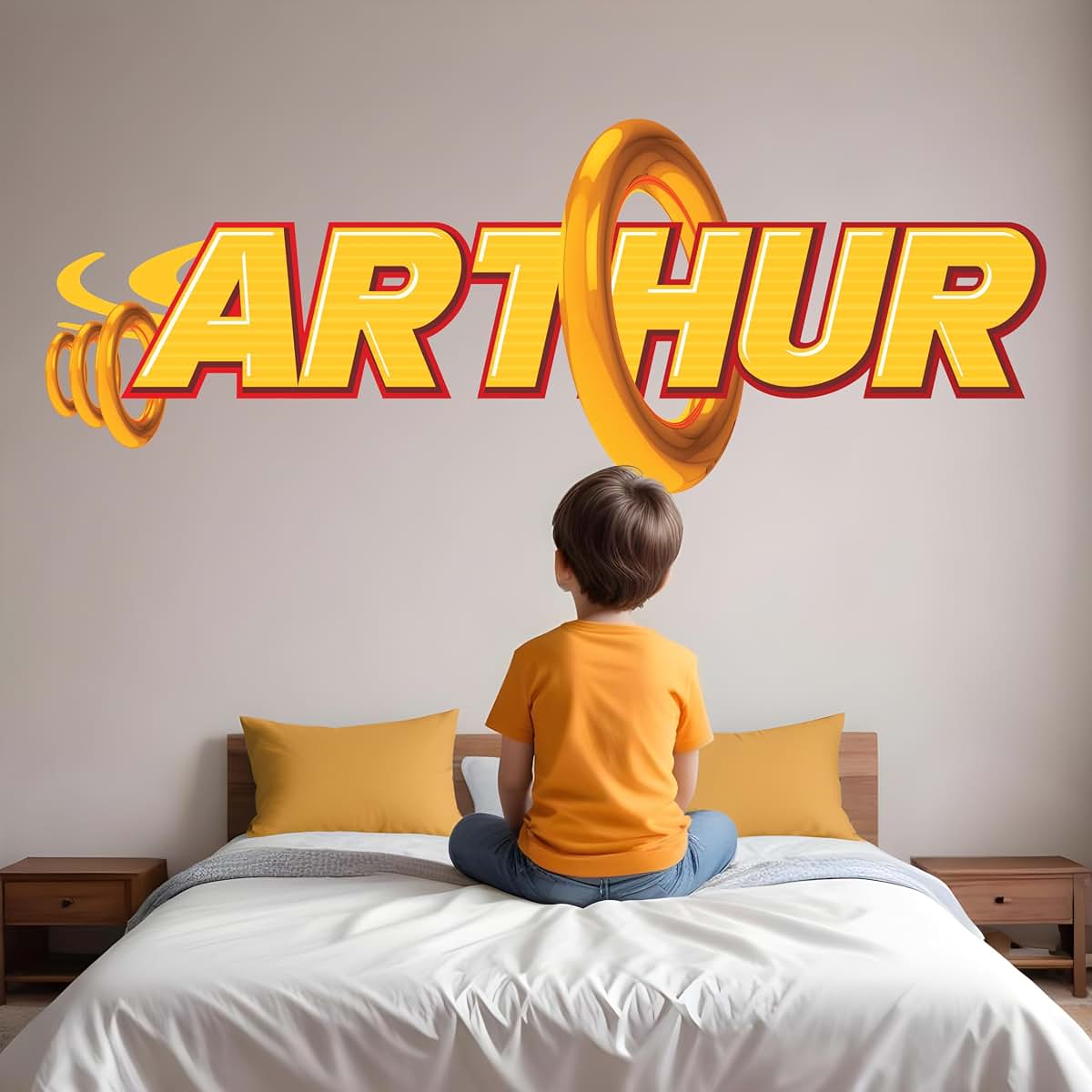 AdesiivoStudio Custom Yellow Motion Name Wall Decal – Personalized Peel and Stick Wall Sticker for Kids Room – Bright
