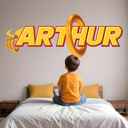 AdesiivoStudio Custom Yellow Motion Name Wall Decal – Personalized Peel and Stick Wall Sticker for Kids Room – Bright