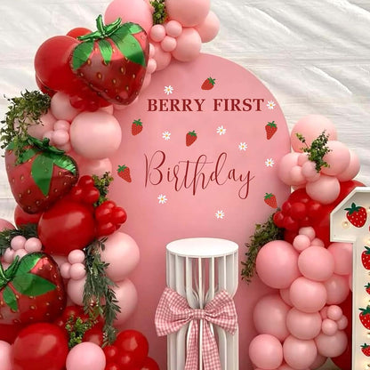 Strawberry First Birthday Backdrop Wall Sticker | Pink Party Decor
