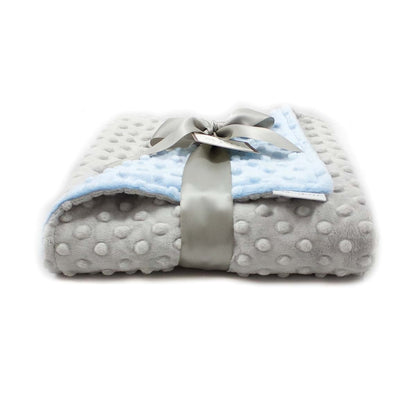 Meg Original Blue & Gray Minky Dot Crib Blanket for Babies and Toddlers