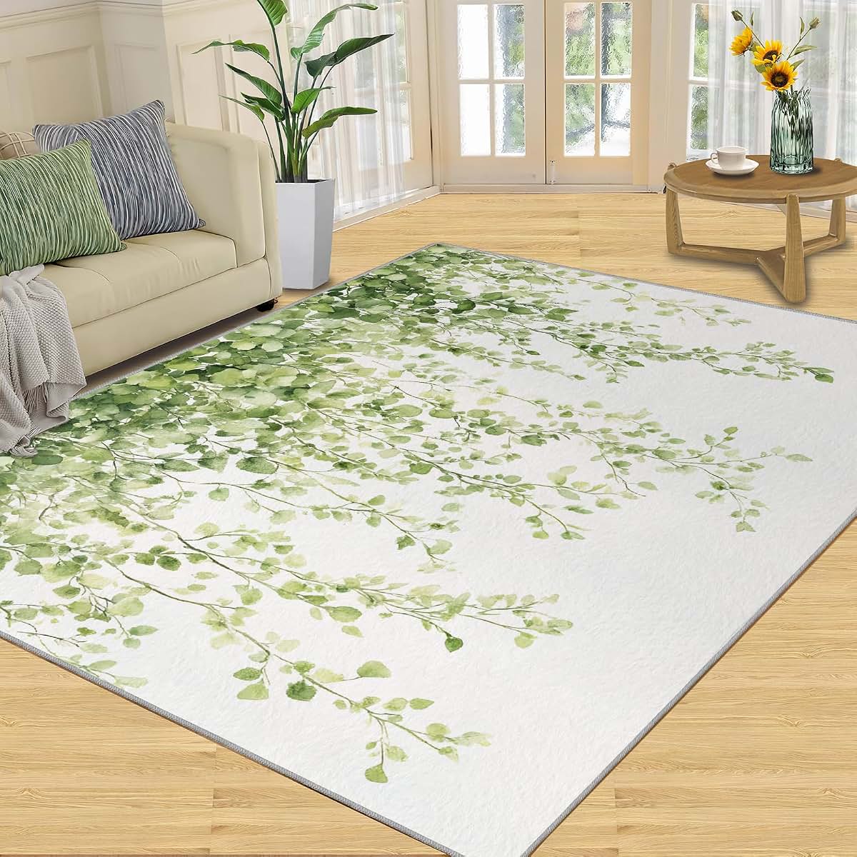 Hygiuid Green Eucalyptus Area Rug 5x6 Floral Rectangular Rug (photo 3)
