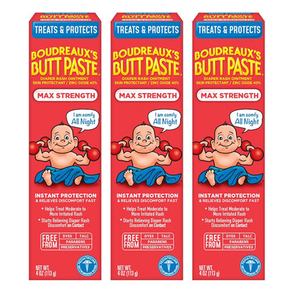 Boudreaux's Butt Paste Maximum Strength Diaper Rash Ointment, 4 Oz Tubes