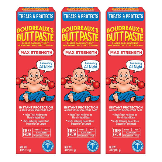 Boudreaux's Butt Paste Maximum Strength Diaper Rash Ointment, 4 Oz Tubes