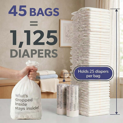 L.A. Baby Magic Diaper Pail Refill Bags, 45 Count, Multi-Layer Odor-Locking, Holds 1125 Diapers