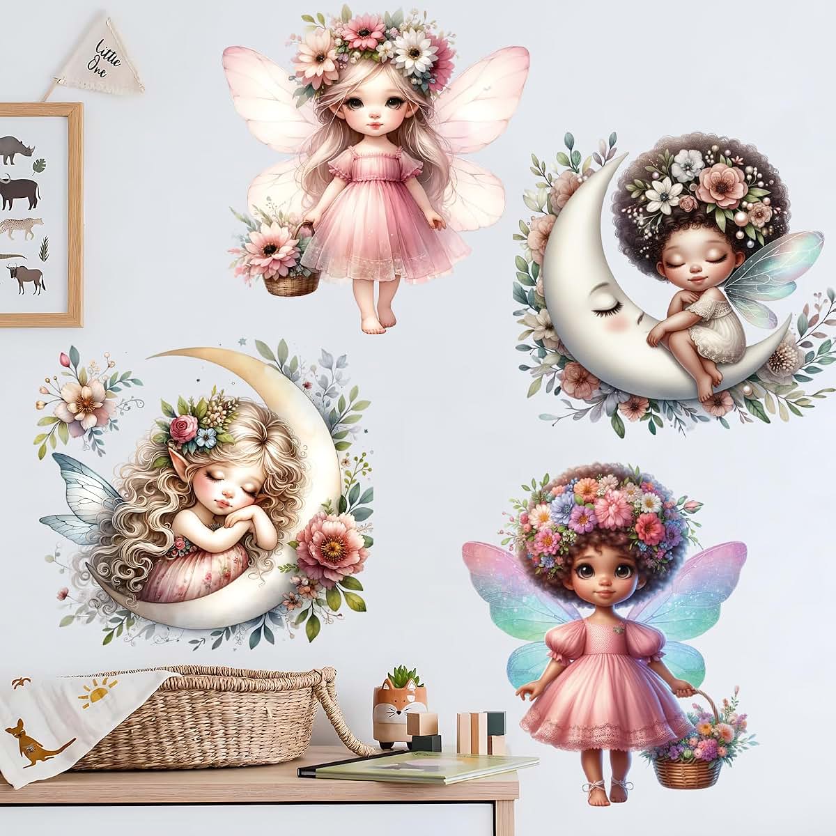 Drwssr Pink Butterfly Girl Wall Decals With Flower Fairy Designs