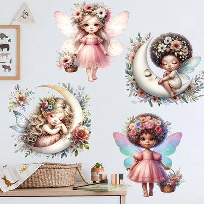Drwssr Pink Butterfly Girl Wall Decals With Flower Fairy Designs