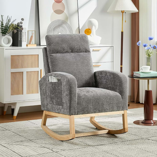 SLEKVERSA Rocking Chair Nursery,Glider Chair Nursery Chair with High Back and Side Pocket, Rocking Accent Armchair with
