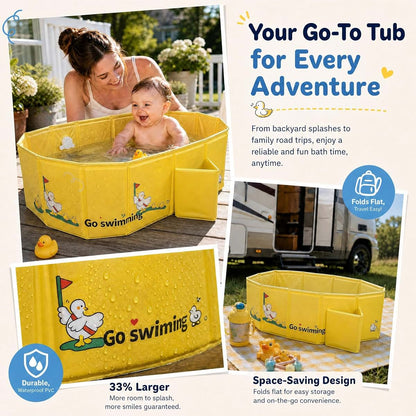 Mandla Go Portable Toddler Bath Tub - Foldable Pink Yellow Duck Design (photo 3)