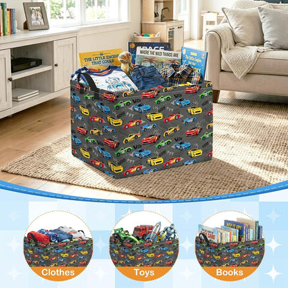 Pomodee Race Car Kids Folding Laundry Basket Storage Hamper with Handles | Polyester Kids Storage Basket, Multi‑Purpose (photo 4)