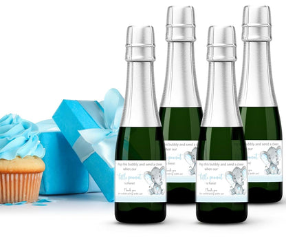 Mini Champagne Bottle Labels for Baby Shower Favors - Blue Little Peanut Set of 18