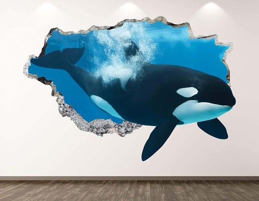 West Mountain Orca Wall Decal Art Decor 3D Smashed Ocean Killer Whale Animal Sticker Mural Kids Room Custom Gift BL69