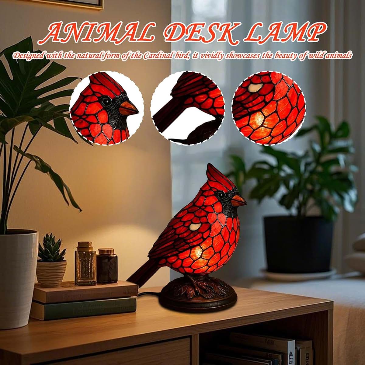 Car-dinal Desk Resin Bird Table Lamp