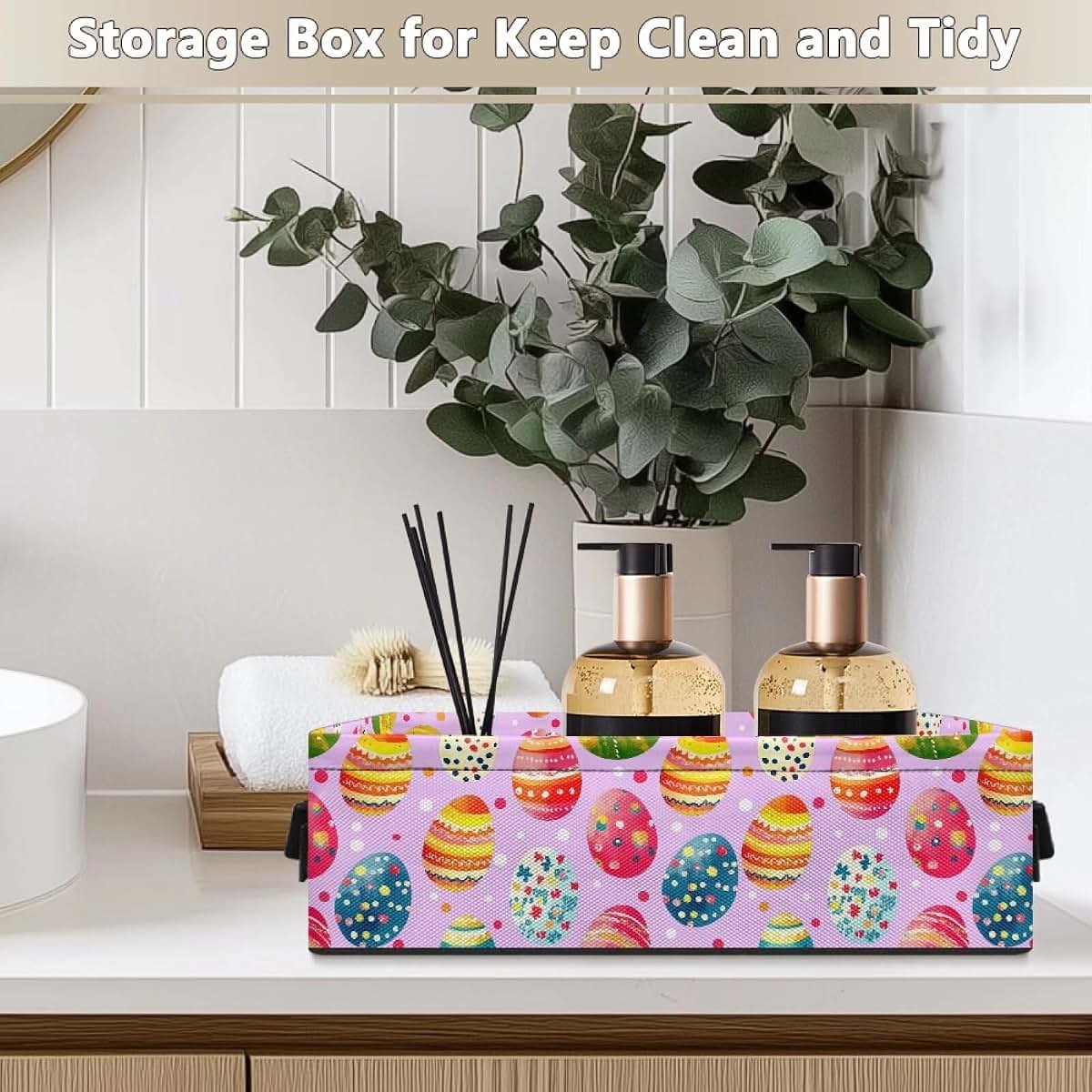 YUVAMAGIMO Colorful Eggs Fabric Storage Bin With Handles